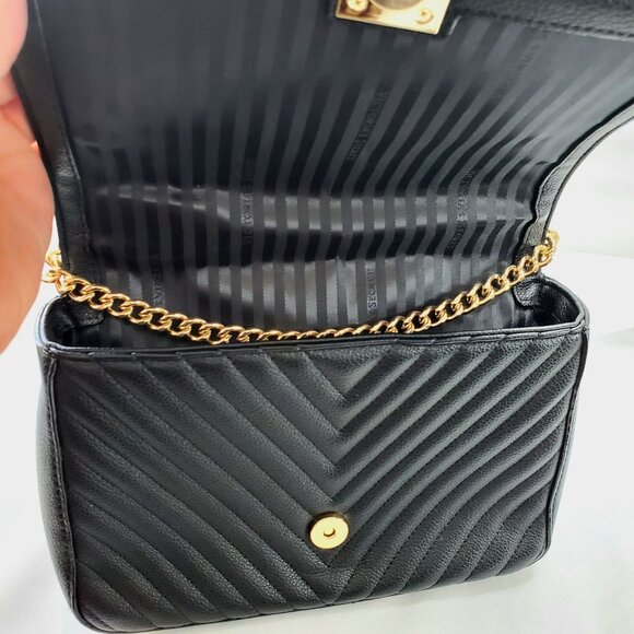 Victorias Secret Black Quilted Shoulder Bag With Gold Chain Strap Faux Leather - Picture 12 of 16